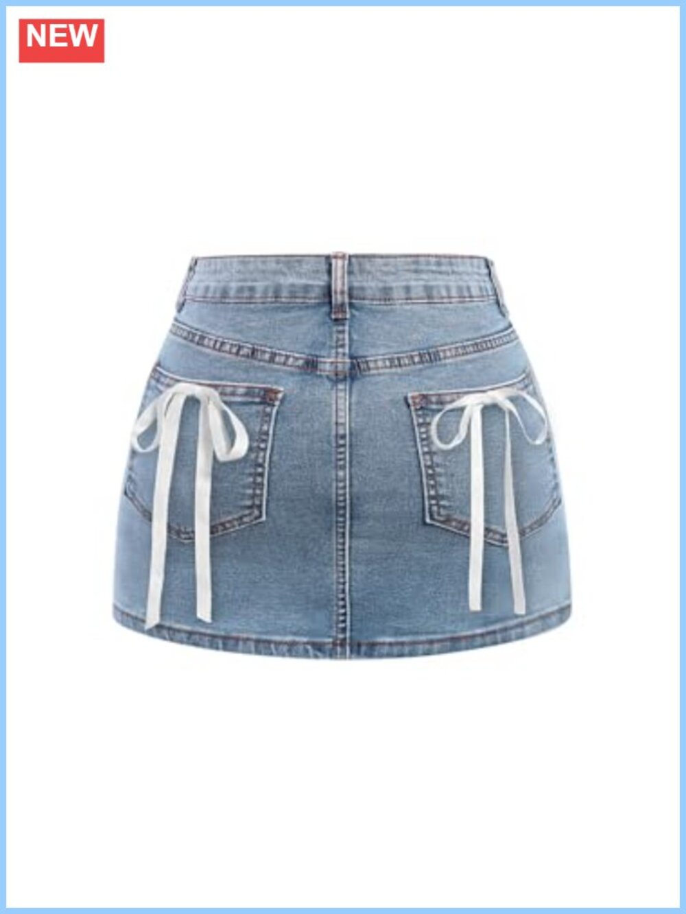 Women's Bow Back Denim Mini Skirt Bodycon Low Rise Jean Skirt